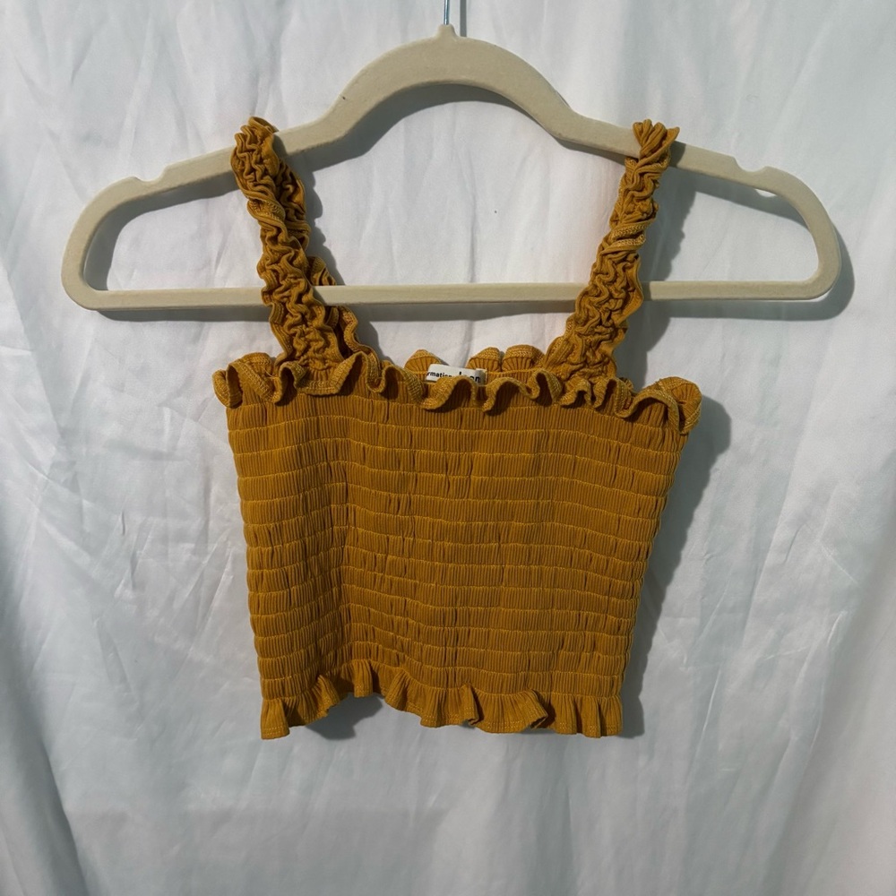 Reformation Mustard Ruffle Crop Top
